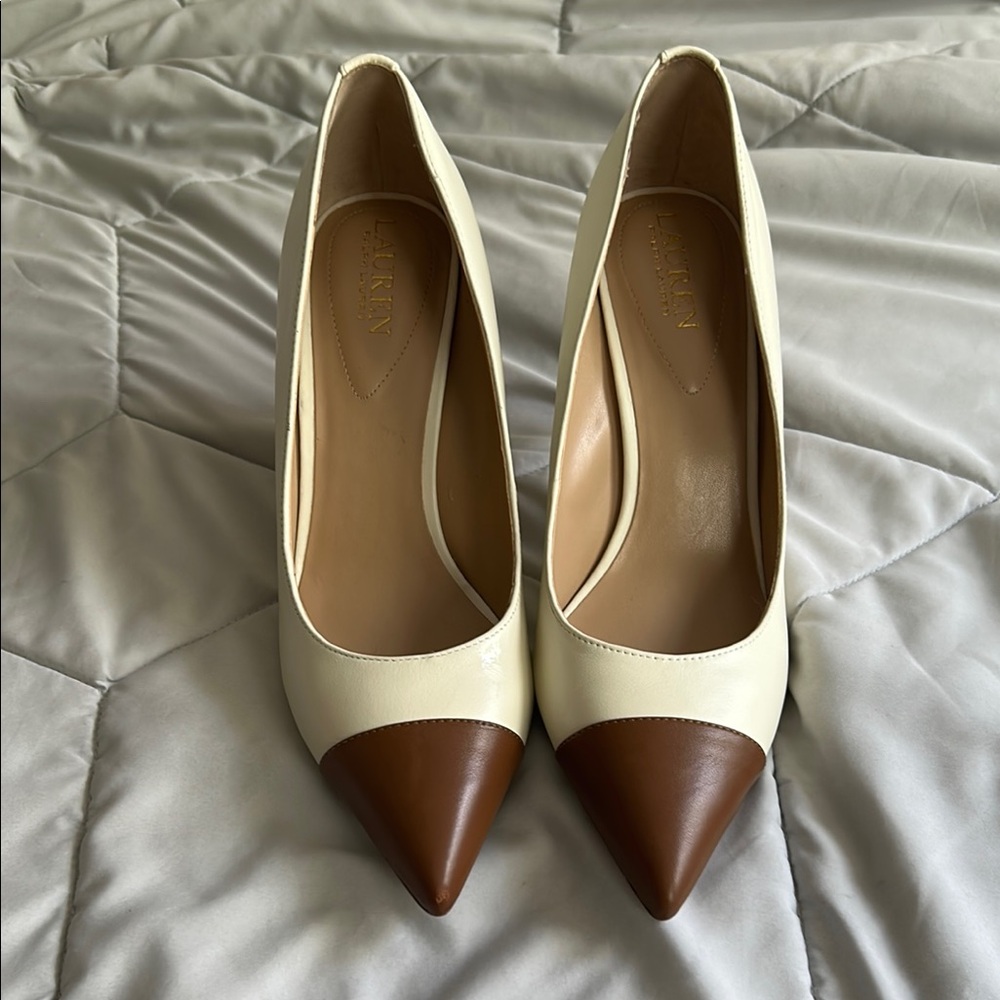 Ralph Lauren Cream and Brown Heels